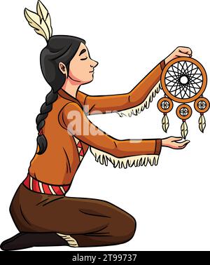 Native American Indian Girl Dreamcatcher Clipart Stock Vector