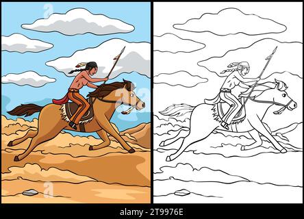 Native American Indian Riding a Horse Illustration Stock Vector