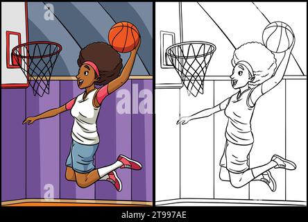 Basketball Girl Slam Dunk Coloring Illustration Stock Vector