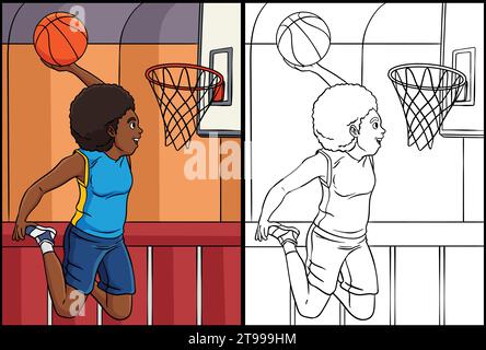 Basketball Girl Slam Dunk Coloring Illustration Stock Vector