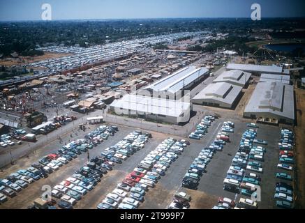 SACRAMENTO, CA - AUGUST, 1958: An aerial view of the parking lot at the Sacramento State Fairgrounds circa August, 1958 in Sacramento, California. (Photo by Hy Peskin) Stock Photo