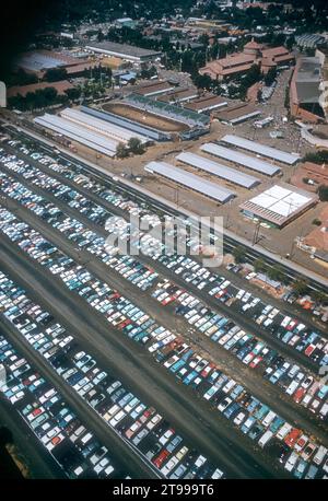 SACRAMENTO, CA - AUGUST, 1958: An aerial view of the parking lot at the Sacramento State Fairgrounds circa August, 1958 in Sacramento, California. (Photo by Hy Peskin) Stock Photo