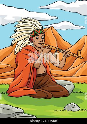 Native American Indian with a Calumet Colored  Stock Vector