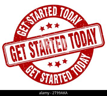 get started today stamp. get started today sign. round grunge label Stock Vector