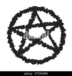 Vector illustration of a black pentagram in a circle, drawn with a brush. Isolated on white background. Hand drawn symbol. Evil. Occultism. Stock Vector