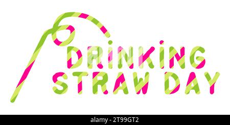 Birthday Drinking Cocktail straws. January 3 event. Text with a pattern of a colored striped cocktail tube. Holiday concept. Design horizontal banner or invitation. Celebration decoration.Vector. Stock Vector