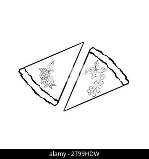 Two slices of cheesecake with mint leaves and berries. Vector illustration. Grapgic style. hand drawn in a simple minimalist style. Stock Vector
