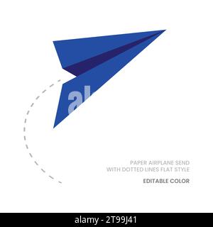 Paper airplane send with dotted lines flat style Stock Vector