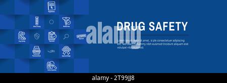 Pharmaceuticals and medications icon set w web header banner for FDA Approval Stock Vector