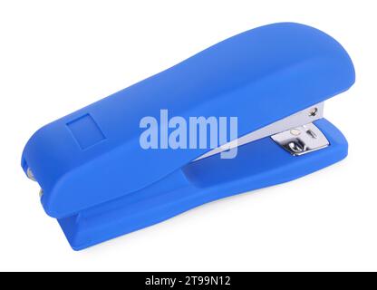 One new blue stapler isolated on white Stock Photo