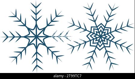 Set of 2 patterned snowflakes in trendy blue. Design elements for Christmas or New Year greetings. Isolate. EPS. Vector for pointer, sticker, icon or poster, banner, cards and other different uses Stock Vector