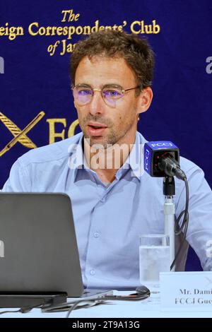 Tokyo, Japan. 24th Nov, 2023. Tiphaine Veron's brother Damien Veron speaks during a press conference at The Foreign Correspondents' Club of Japan in downtown Tokyo. Tiphaine Veron, a French national, disappeared in the tourist town of Nikko on July 29, 2018, while on vacation in Japan. The day before she vanished, she emailed pictures from her vacation to Nikko, but nothing has been heard from her since. She went for a stroll next to a river, according to the Japanese police, and fell in and drowned. Her relatives think she was kidnapped and killed. They claim to have discovered multiple di Stock Photo