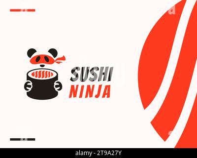 Sushi ninja mascot logo template, Japanese traditional food. Asian restaurant vector illustration Stock Vector