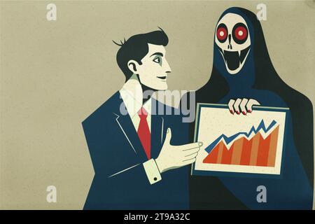 fraud business, scam crime concept, minimal gothic  art, cartoon drawing Stock Photo