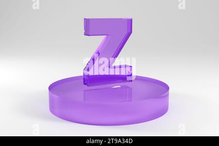 3d alphabet, letters shape made of purple glass on grey background, 3d render, letter Z Funny design concept Stock Photo