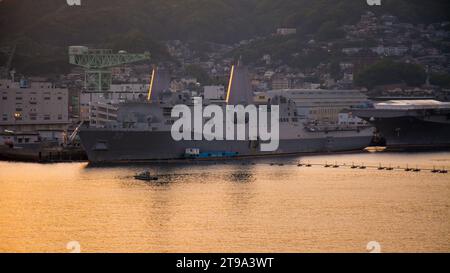 Okinawa, Japan - 12 May, 2016 : View of the USS Green Bay, an amphibious transport dock ship berthed at the port in Okinawa. Stock Photo