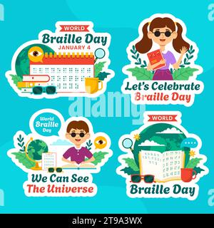 Braille Day Label Flat Cartoon Hand Drawn Templates Background Illustration Stock Vector