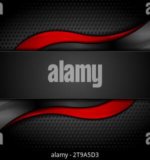 Red and black abstract glossy waves on perforated background. Technology vector design Stock Vector