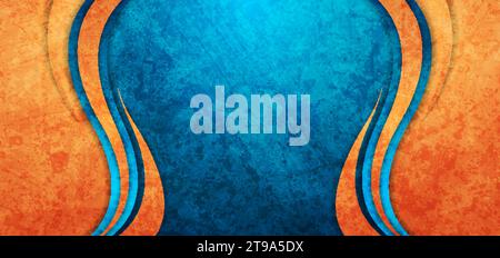 Orange and blue grunge waves abstract material background. Corporate vector design Stock Vector