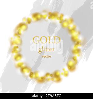 Golden shiny bokeh circle on grey grunge background abstract Christmas design. Vector illustration Stock Vector