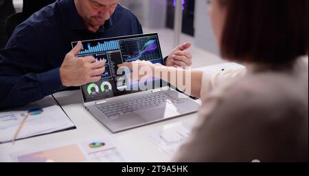 Businesspeople and Financial Analysts Analyzing Data on Laptop Stock Photo