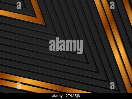 Black and golden arrows abstract tech geometric background. Luxury glitter corporate vector design Stock Vector