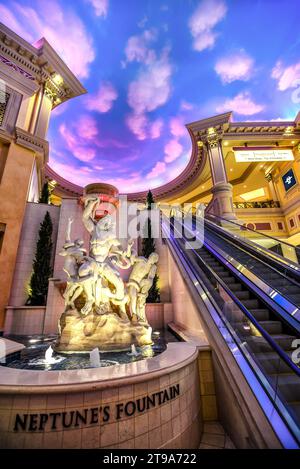 The Neptune's Fountain inside The Forum Shops at Caesars - Las Vegas, Nevada Stock Photo