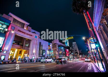 Hollywood Boulevard by Night - Los Angeles, California Stock Photo