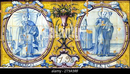 An ornately decorated tile in Portugal Stock Photo