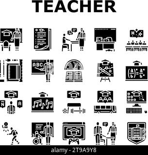 primary school teacher education icons set vector Stock Vector