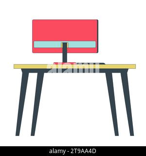 Computer monitor desk office 2D linear cartoon object Stock Vector