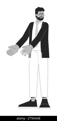 Eyeglasses manager man pointing with hands black and white 2D line cartoon character Stock Vector