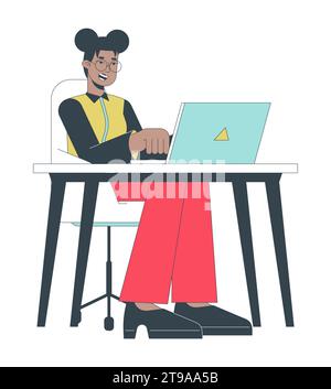 Engaged office worker female 2D linear cartoon character Stock Vector