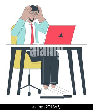 Stressed out indian man at workplace 2D linear cartoon character Stock Vector