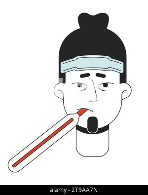 Caucasian bearded man getting sick 2D linear vector avatar illustration Stock Vector