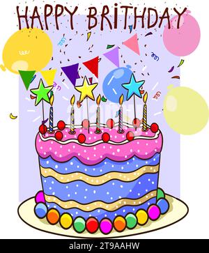 colorful birthday cake vector illustration Stock Vector