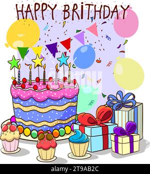 colorful birthday cake vector illustration Stock Vector
