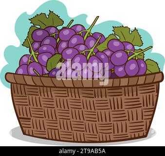 grapes in a basket cartoon vector Stock Vector