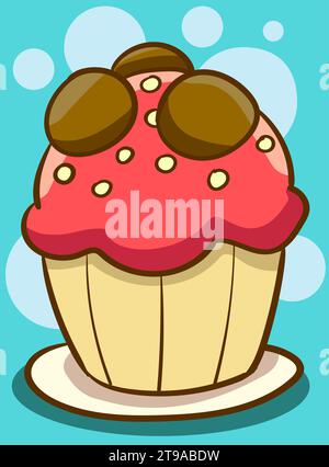 Confectionary of mouth-watering cupcake on a blue background. Vector Stock Vector