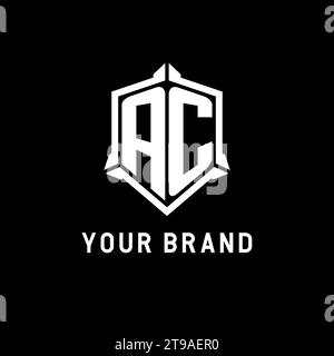 AC logo initial with shield shape design style vector graphic Stock Vector