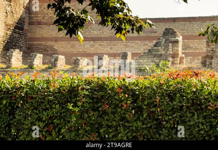 The ancient city walls of Constantinople in Istanbul, Turkey Stock Photo