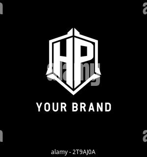 HP logo initial with shield shape design style vector graphic Stock Vector