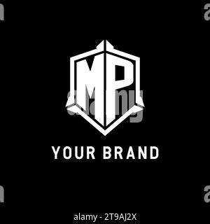 MP logo initial with shield shape design style vector graphic Stock Vector