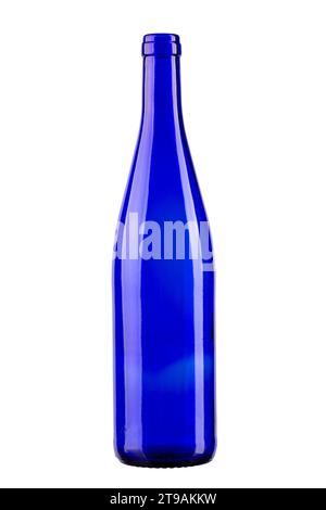 Empty blue bottle of wine. Vertically standing wine bottle. File contains clipping path. Full depth of field. Stock Photo