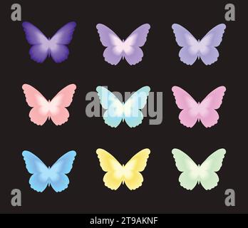 Set of blurred aura gradient butterflays. Trendy modern y2k style design template. Blurred pastel gradient elements for logo, templates, badges, stick Stock Vector