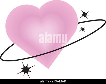 Blurry pink heart aura aesthetic element with linear form and sparkle. Trendy modern y2k style design template. Blurred gradient heart with stars.Vect Stock Vector