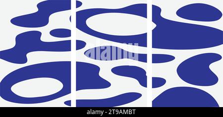 A set of three abstract posters designs. Modern wall art with organic irregular geometric shapes. Minimalistic image for creative design. Vector illus Stock Vector