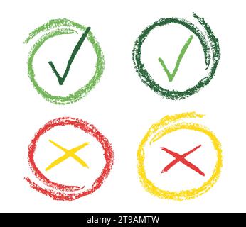 Set of charcoal crayon circle frames with crosses. Hand drawn black charcoal symbol for hand drawn diagrams. Vector doodle marker drawing. Colored Fre Stock Vector