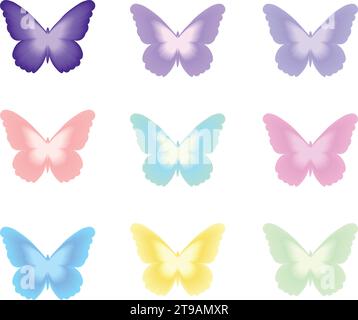 Set of blurred aura gradient butterflays. Trendy modern y2k style design template. Blurred pastel gradient elements for logo, templates, badges, stick Stock Vector