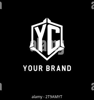 YC logo initial with shield shape design style vector graphic Stock Vector